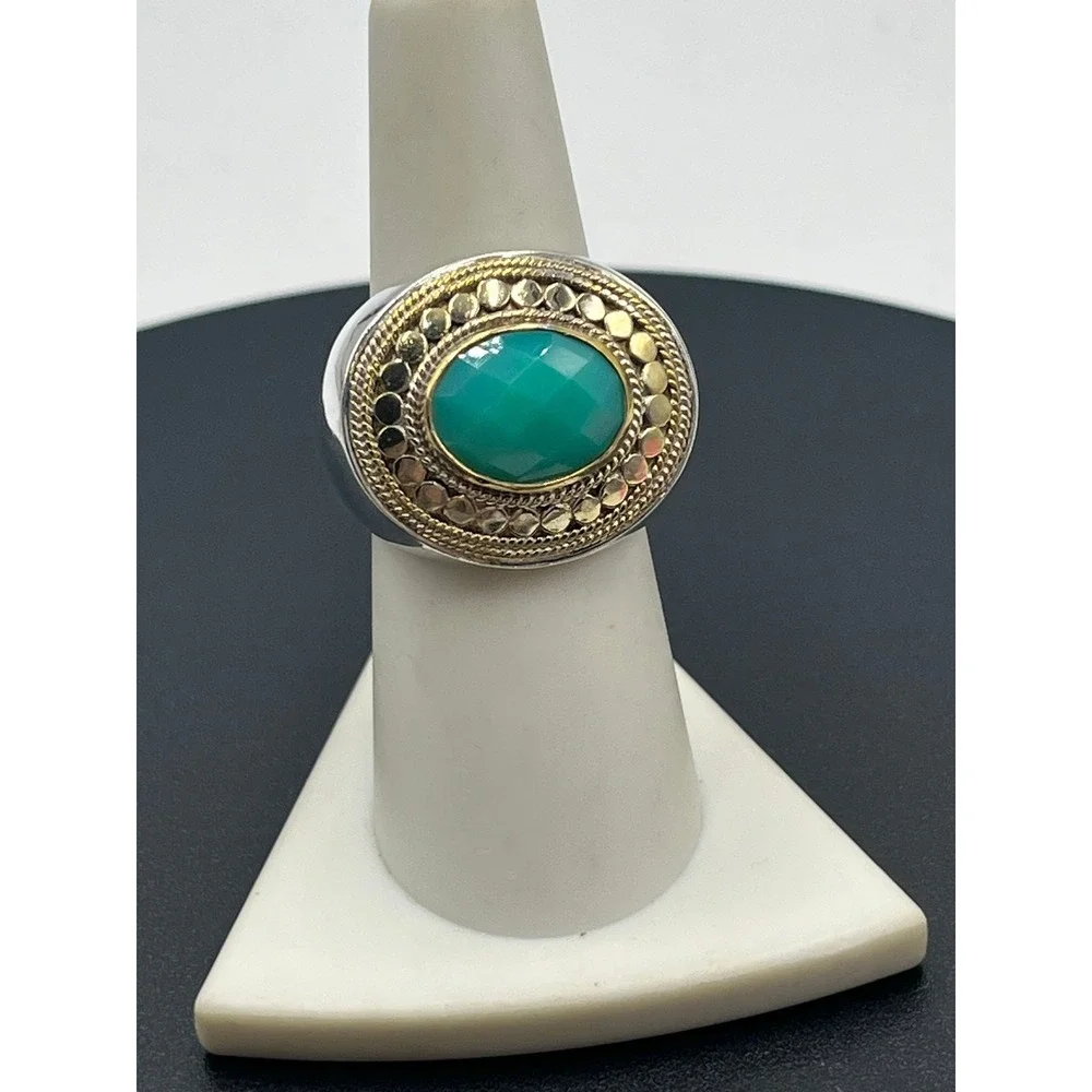 Anna Beck Sterling Silver Vermeil Chunky Oval Blue Quartz Gemstone Dots Ring 7.5